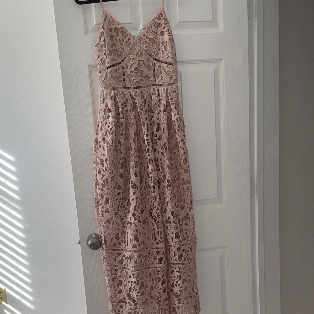 Blush lace midi dress